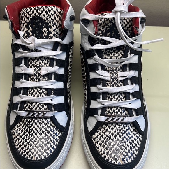 NWT Roberto Cavalli Leatger Black white red snakeskin Sneakers - Picture 2 of 10